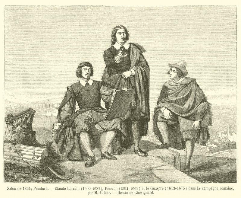 صالون عام 1861 ، لوحة ، كلود لورين ، 1600-1682 ، بوسين ، 1594-1663 ، و لو جوسبر ، 1613-1675 ، في الريف الروماني بواسطة المدرسة الفرنسية