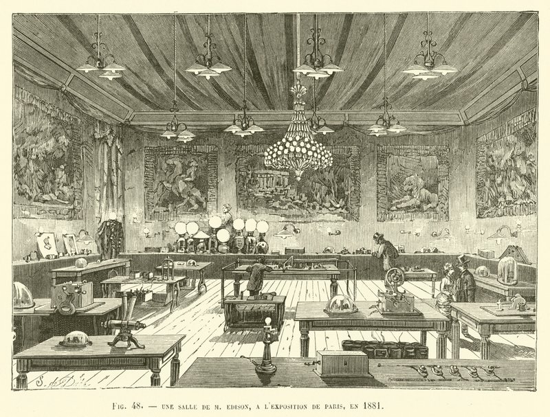 A Room by M Edison، AT The Paris Exhibition، in 1881 بواسطة المدرسة الفرنسية