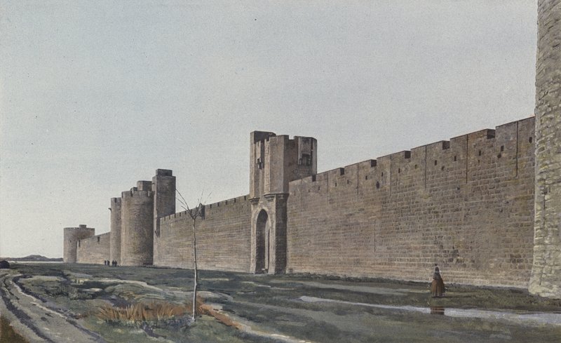Aigues-Mortes ، المنظر الخارجي للأسوار ، مأخوذة من بواسطة مصور فرنسي