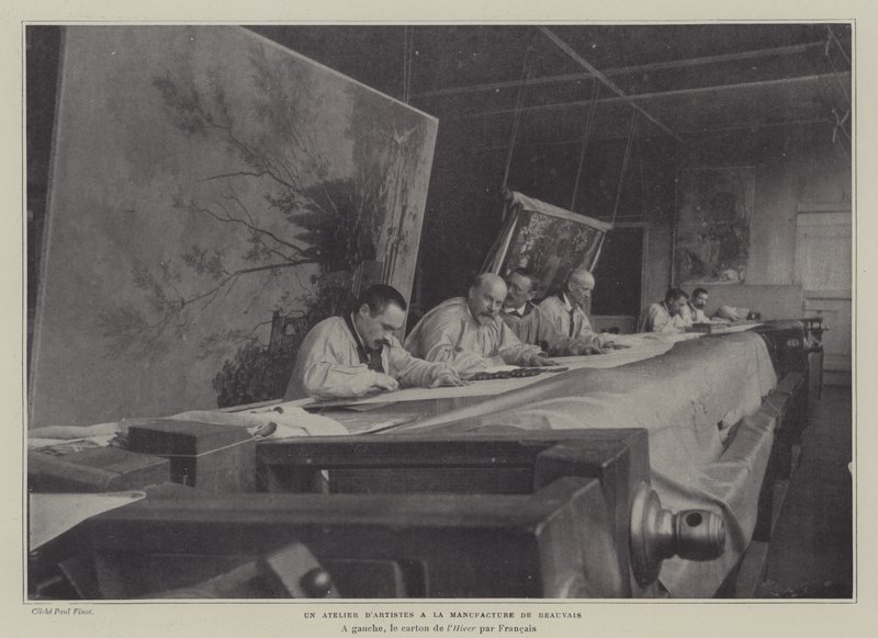 ورشة عمل الفنانين في Beauvais Tapestry Manufacture ، فرنسا (صورة بالأبيض والأسود) بواسطة مصور فرنسي