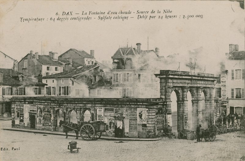 داكس - ينبوع الماء الدافئ - مصدر من نيبي. أُرسلت البطاقة البريدية عام 1913. بواسطة مصور فرنسي