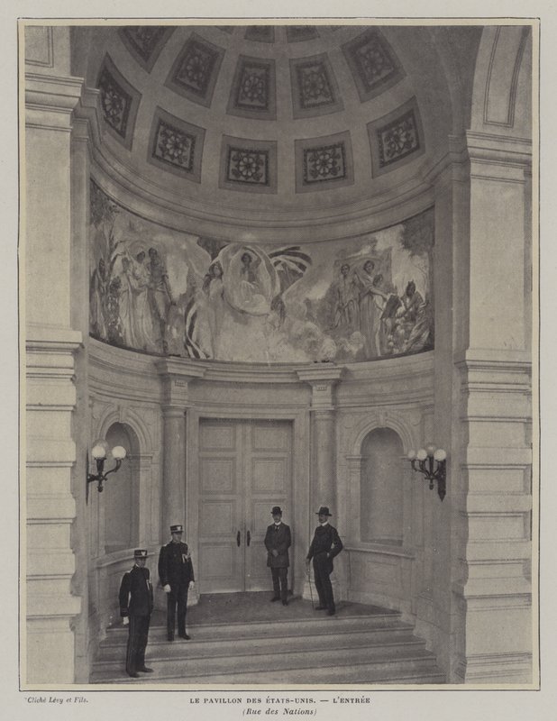 مدخل الجناح الأمريكي ، معرض يونيفرسيل 1900 ، باريس (صورة بالأبيض والأسود) بواسطة مصور فرنسي