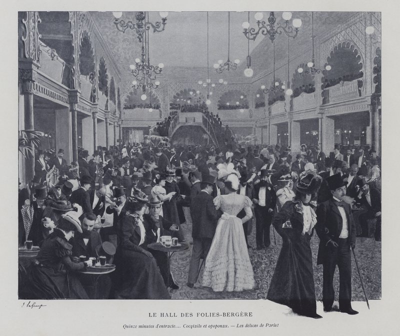Hall of the Folies Bergere ، باريس ، خلال فاصل زمني (b / w photo) بواسطة مصور فرنسي