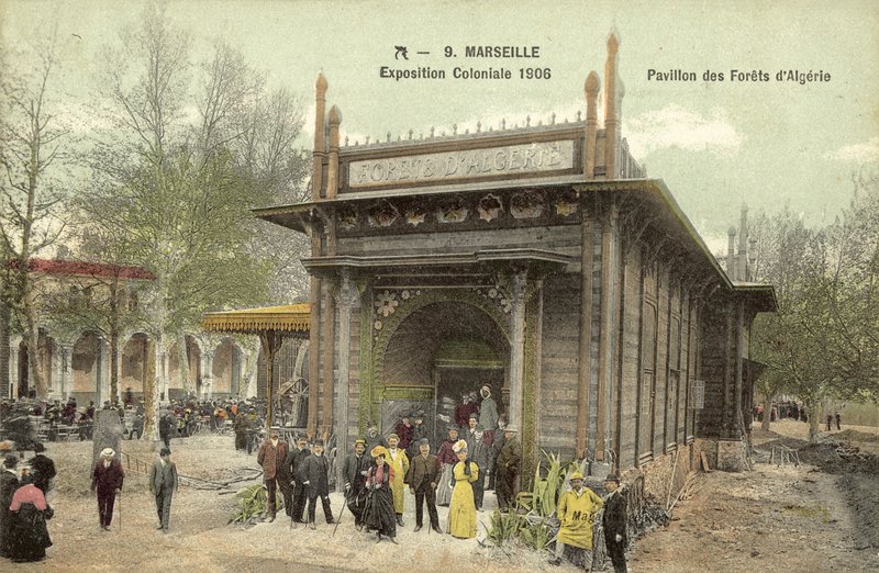 مرسيليا ، معرض كولونيال 1906 ، بافيلون دي فوريتس دالجيري (صورة ملونة) بواسطة مصور فرنسي