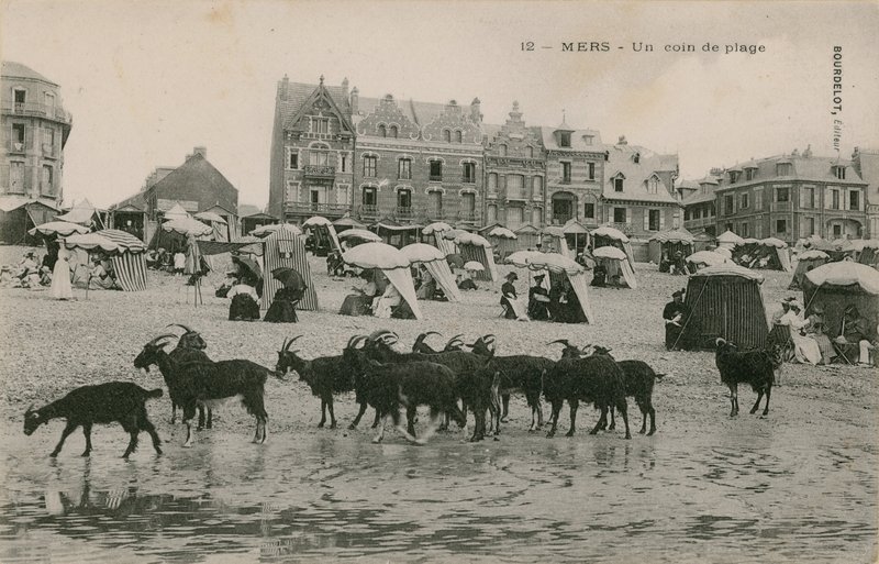 ميرس - جزء من الشاطئ. أُرسلت البطاقة البريدية عام 1913. بواسطة مصور فرنسي