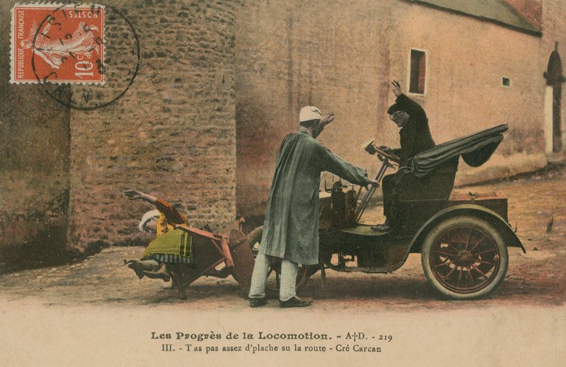 حادث سير. أُرسلت البطاقة البريدية عام 1913. بواسطة مصور فرنسي