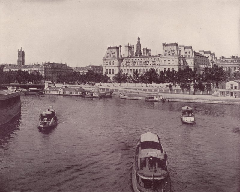 باريس: فندق de Ville ، من جانب النهر (b / w photo) بواسطة مصور فرنسي