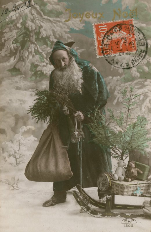 بطاقة بريدية لعيد الميلاد ، أُرسلت في 24 ديسمبر 1913 (صورة ملونة يدويًا) بواسطة مصور فرنسي