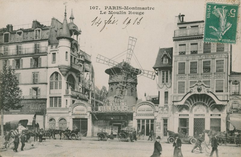 بطاقة بريدية لمولان روج ، باريس ، أرسلت عام 1913 بواسطة مصور فرنسي