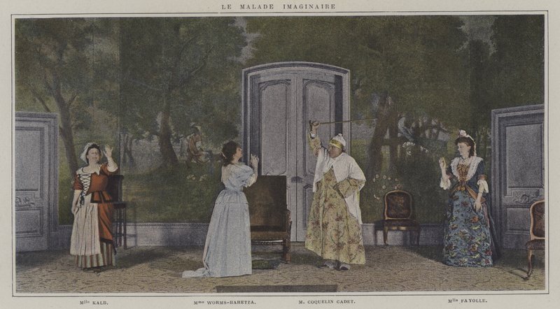 مشهد من إنتاج Le Malade Imaginaire لموليير (صورة ملونة) بواسطة مصور فرنسي