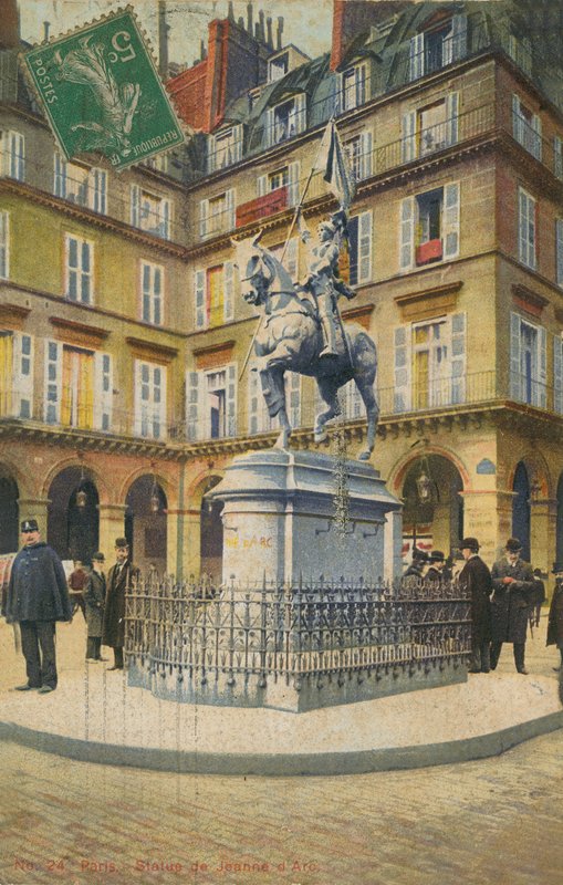 تمثال جان دارك ، باريس. أُرسلت البطاقة البريدية عام 1913. بواسطة مصور فرنسي