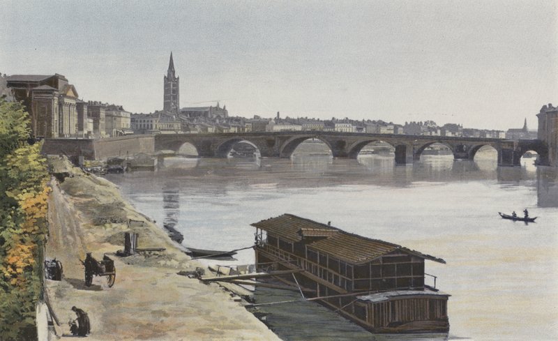 تولوز ، بونت نيوف وكنيسة ND ، من Dalbade ، المنظر السفلي ، على ضفة Garonne بواسطة مصور فرنسي