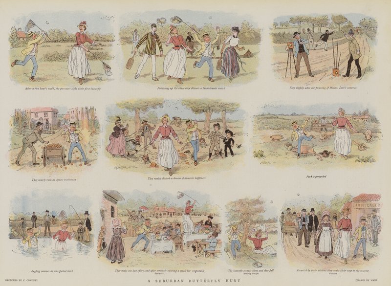 A Suburban Butterfly Hunt (chromolitho) بواسطة المدرسة الفرنسية
