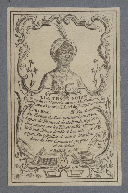 إعلان عن قرطاسية A la Teste Noire ، باريس ، 1756 بواسطة المدرسة الفرنسية