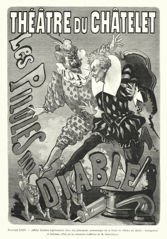 Affiche illustree representant deux des principaux personnages de la feerie les Pilules du Diable, Seringuinos et Sottinez (engraving) بواسطة المدرسة الفرنسية