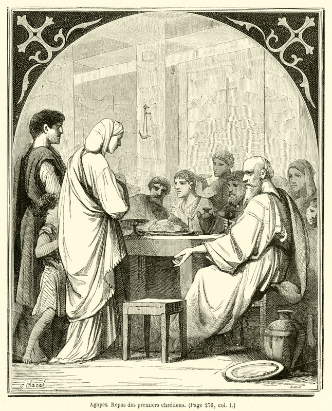 Agapes, Repas des premiers chretiens (engraving) بواسطة المدرسة الفرنسية