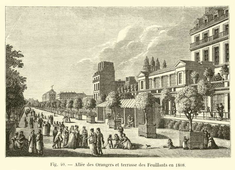 Allee des Orangers و Terrasse des Feuillants عام 1808 بواسطة المدرسة الفرنسية