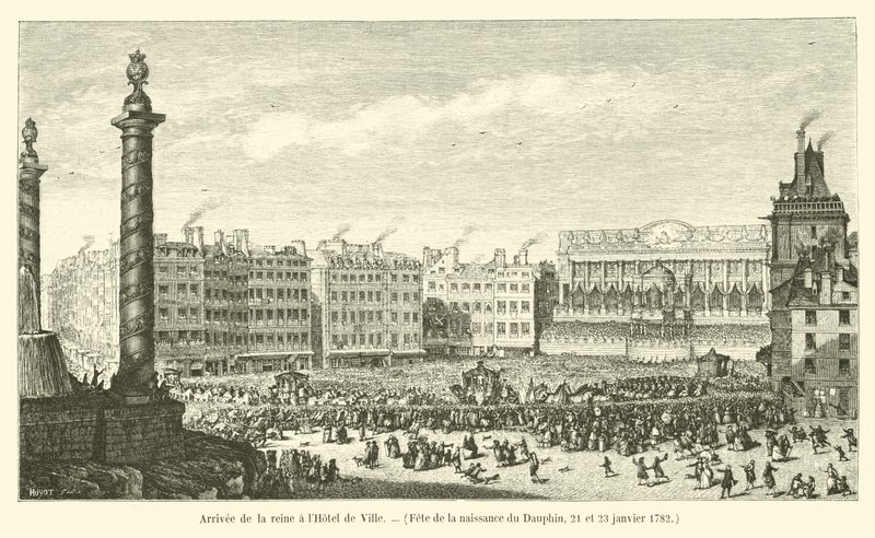 وصول الملكة إلى فندق دو فيل ، عيد ميلاد دوفين ، 21 و 23 يناير 1782 بواسطة المدرسة الفرنسية