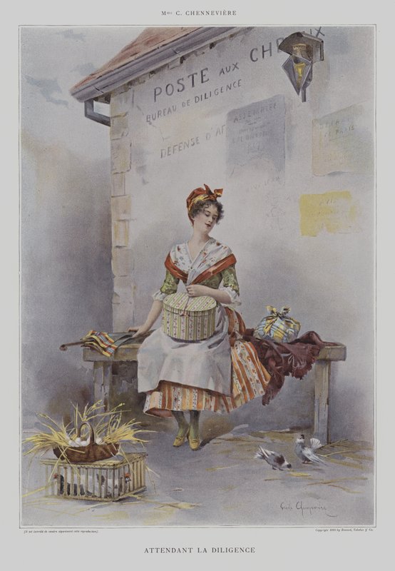 المصاحبة la Diligence (في انتظار Stagecoach) (لون litho) بواسطة المدرسة الفرنسية