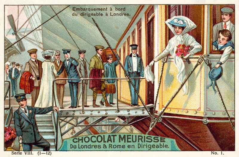 Boarding the airship in London (chromolitho) بواسطة المدرسة الفرنسية