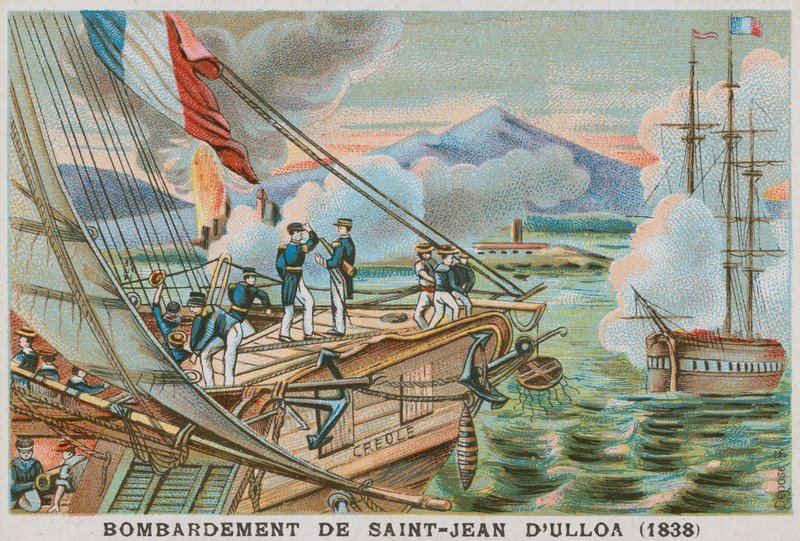 قصف سان خوان دي أولوا ، المكسيك ، من قبل الفرنسيين ، 1838 بواسطة المدرسة الفرنسية