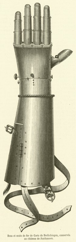 Bras et main de fer de Goetz de Berlichingen, conserves au chateau de Jaxthausen (engraving) بواسطة المدرسة الفرنسية