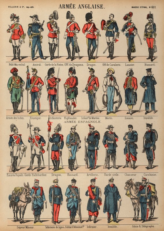 British and Spanish military uniforms (coloured engraving) بواسطة المدرسة الفرنسية