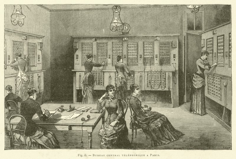 Bureau central telephonique a Paris (engraving) بواسطة المدرسة الفرنسية