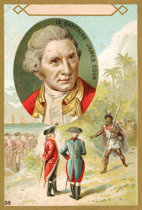 Captain James Cook, English explorer (chromolitho) بواسطة المدرسة الفرنسية