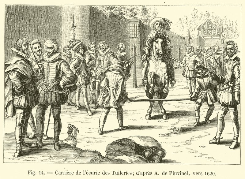 مهنة Tuileries مستقرة ؛ dapres A بواسطة Pluvinel ، حوالي عام 1620 بواسطة المدرسة الفرنسية
