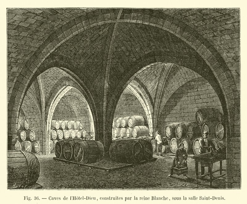 أقبية Hotel-Dieu ، بناها الملكة البيضاء ، تحت غرفة Saint-Denis بواسطة المدرسة الفرنسية