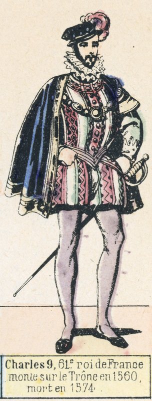 تشارلز 9 ، ملك فرنسا الحادي والستون ، اعتلى العرش عام 1560 ، وتوفي عام 1574 (نقش ملون) بواسطة المدرسة الفرنسية