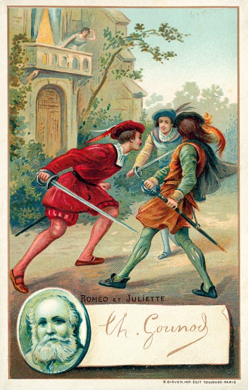 تشارلز جونود ، الملحن الفرنسي ، ومشهد من أوبراه Romeo et Juliette (Chromolitho) بواسطة المدرسة الفرنسية