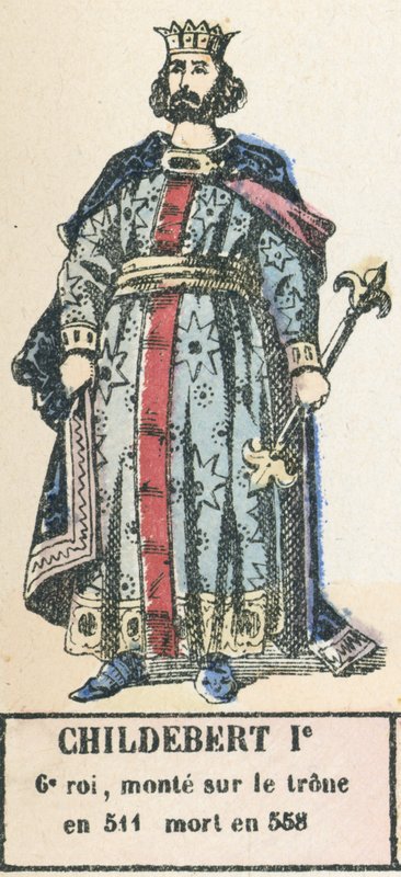 Childebert Ie, 6e roi, monte sur le trone en 511, mort en 558 (coloured engraving) بواسطة المدرسة الفرنسية
