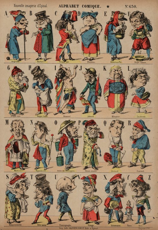 Comic alphabet (coloured engraving) بواسطة المدرسة الفرنسية