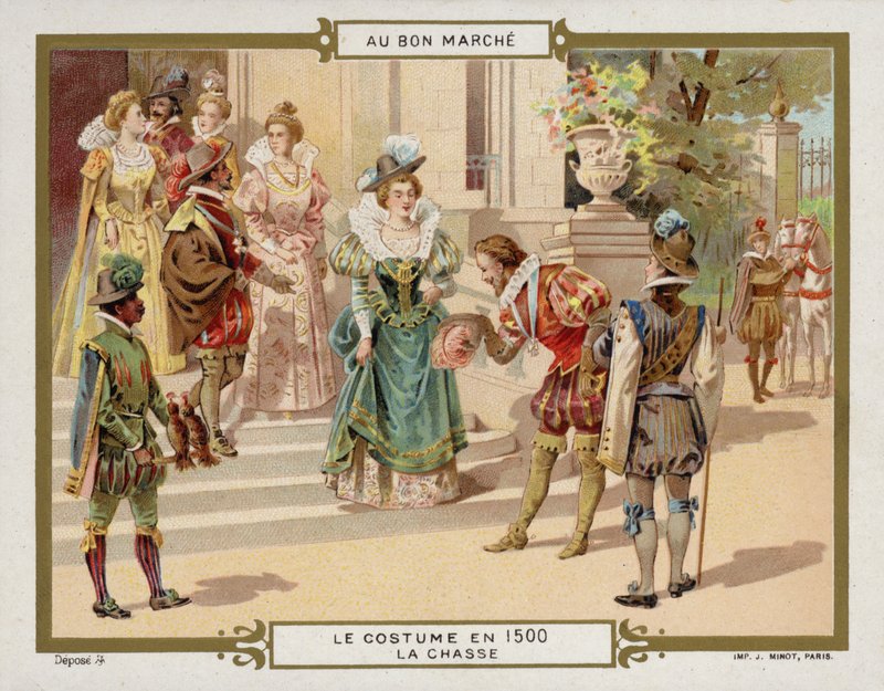 زي عام 1500 - الصيد (Chromolitho) بواسطة المدرسة الفرنسية