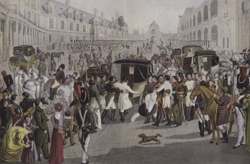رحيل نابليون من فونتينبلو ، في 20 أبريل 1814 بواسطة المدرسة الفرنسية