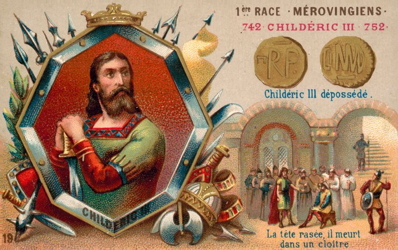 Deposition of Childeric III, 752 (chromolitho) بواسطة المدرسة الفرنسية