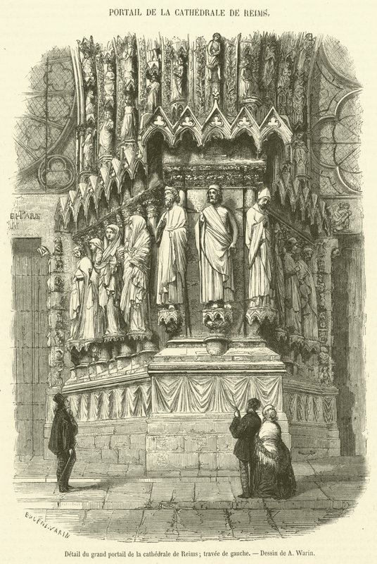 التفاصيل du Grand Portail de la cathedrale de Reims ، travee de gauche (نقش) بواسطة المدرسة الفرنسية