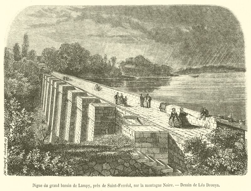 Digue du grand bassin de Lampy, pres de Saint-Ferreol, sur la montagne Noire (engraving) بواسطة المدرسة الفرنسية