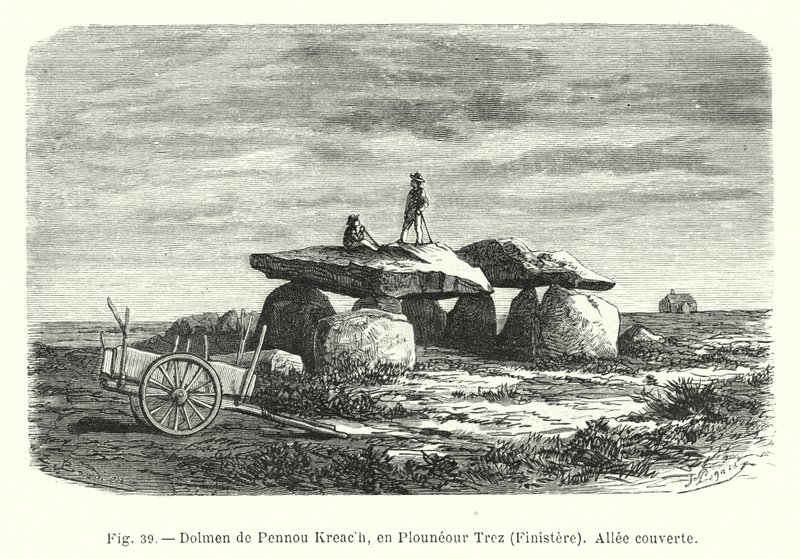Dolmen de Pennou Kreach، en Plouneour Trez، Finistere، Allee couverte (نقش) بواسطة المدرسة الفرنسية