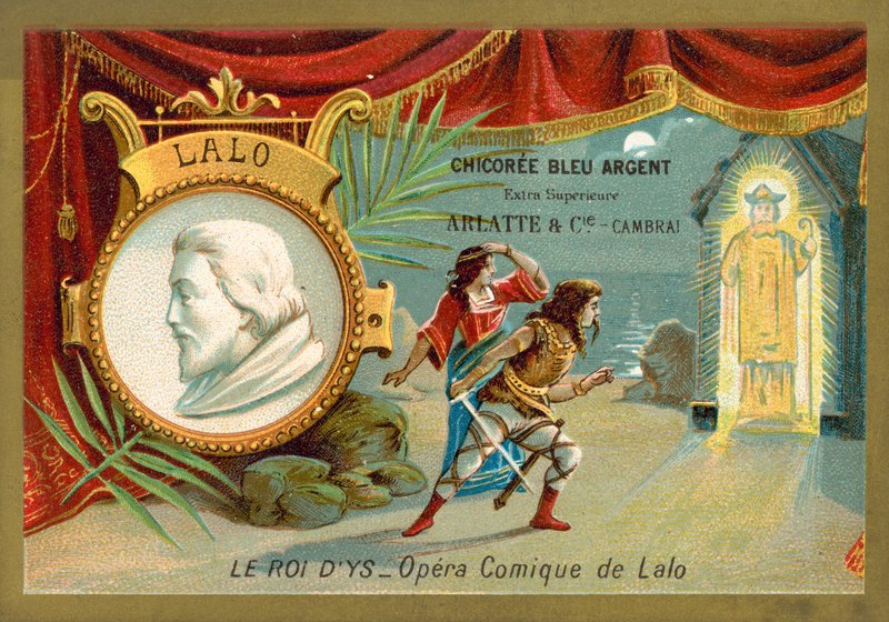 Edouard Lalo, French composer, and a scene from his opera Le Roi d