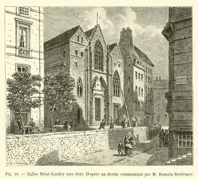 كنيسة سانت لاندري حوالي عام 1810 ، رسم دابر يرسم م رومان بولنجر بواسطة المدرسة الفرنسية