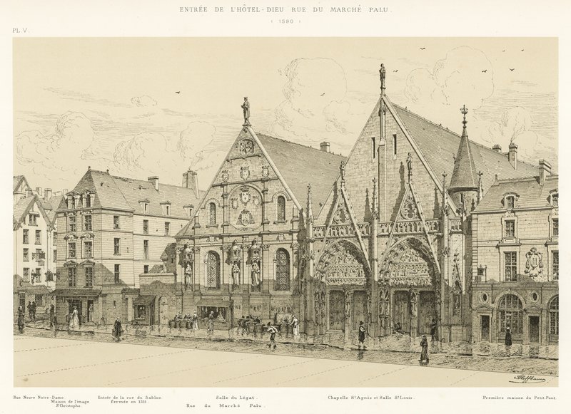 مدخل Hotel-Dieu rue du Marche Palu ، 1590 بواسطة المدرسة الفرنسية