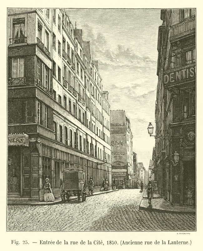 المدخل من شارع de la Cite ، 1850 ، شارع rue de la Lanterne السابق بواسطة المدرسة الفرنسية