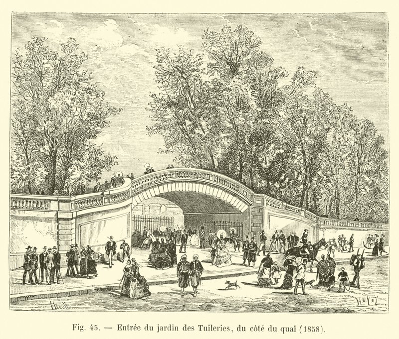 مدخل حديقة التويلري ، على جانب الرصيف ، 1858 بواسطة المدرسة الفرنسية