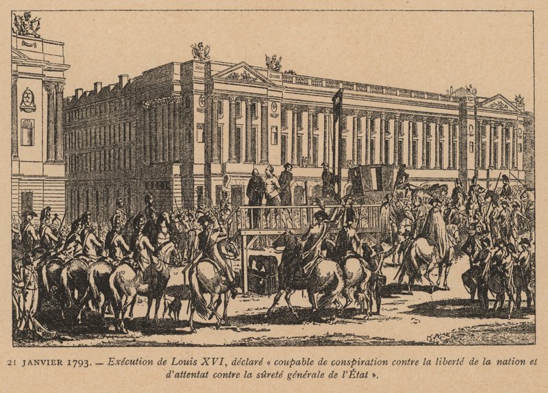 إعدام الملك لويس السادس عشر ملك فرنسا، باريس، الثورة الفرنسية، 21 يناير 1793 (نقش) بواسطة المدرسة الفرنسية