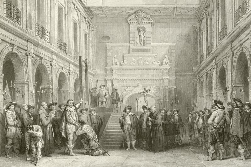 إعدام مونتمورنسي في محكمة فندق دي فيل ، تولوز ، 30 أكتوبر 1632 بواسطة المدرسة الفرنسية