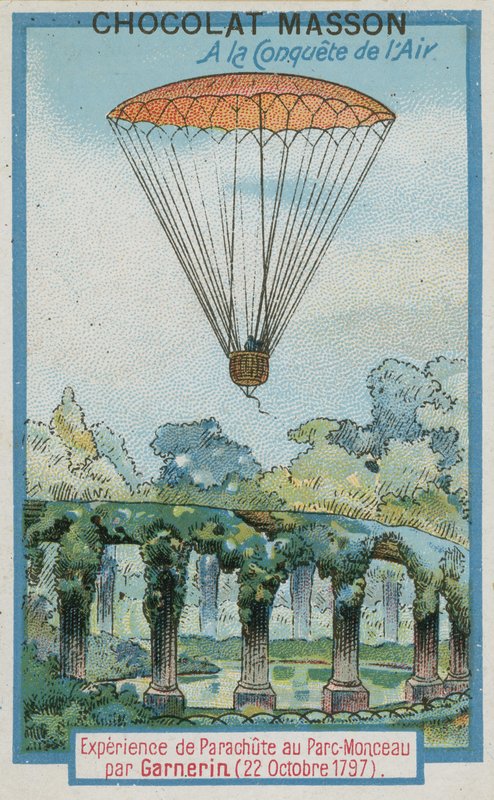 تجربة القفز بالمظلات في Parc Monceau بواسطة Andre-Jacques Garnerin (22 أكتوبر 1797) بواسطة المدرسة الفرنسية