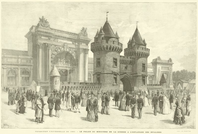 المعرض العالمي لعام 1889 ، قصر وزارة الحرب في L'Esplanade des Invalides (نقش) بواسطة المدرسة الفرنسية